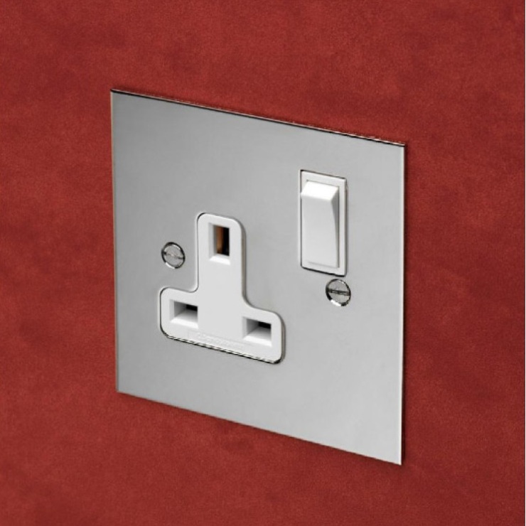 1 Gang 13A Switched Single Socket in Nickel Silver Plate with Plastic Insert and Rocker